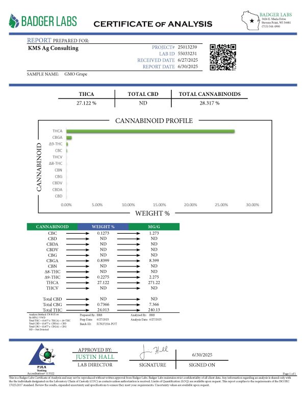 GMO Grape THCA Flower Lab Testing