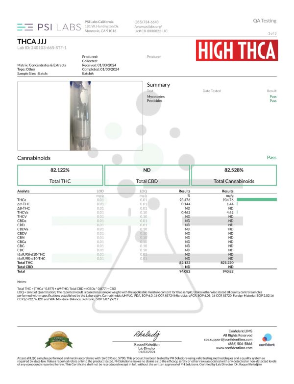 THCA Isolate Lab Tests