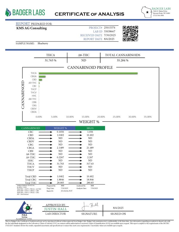 Blueberry THCA Flower COA Page 1