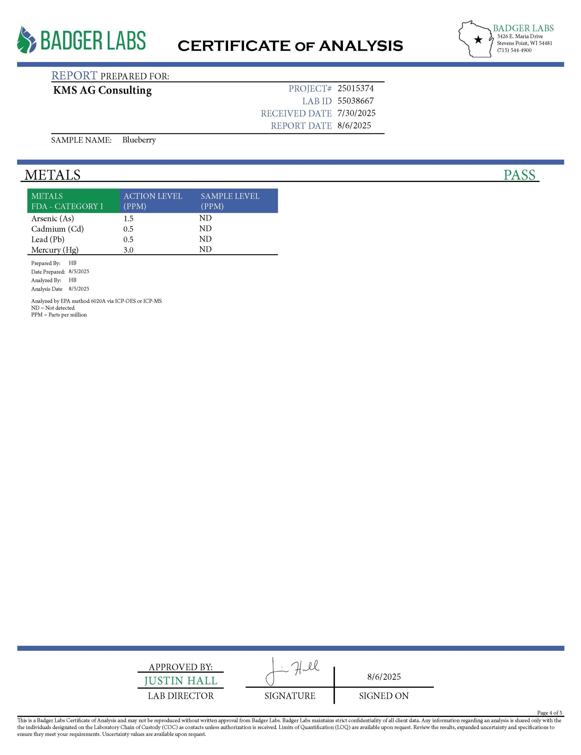 Blueberry THCA Flower COA Page 4