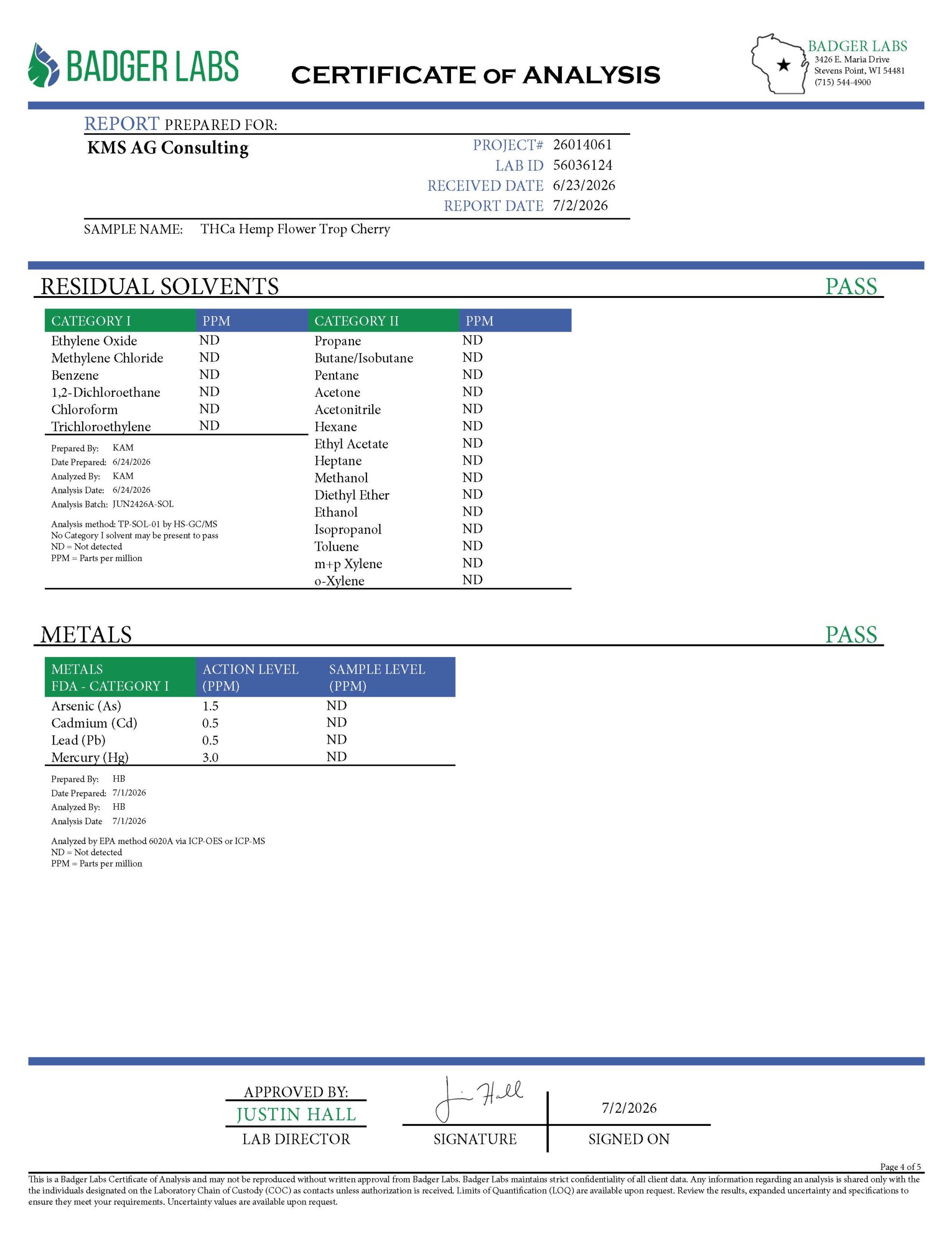 Trop Cherry THCA Certificate of Analysis Page 4