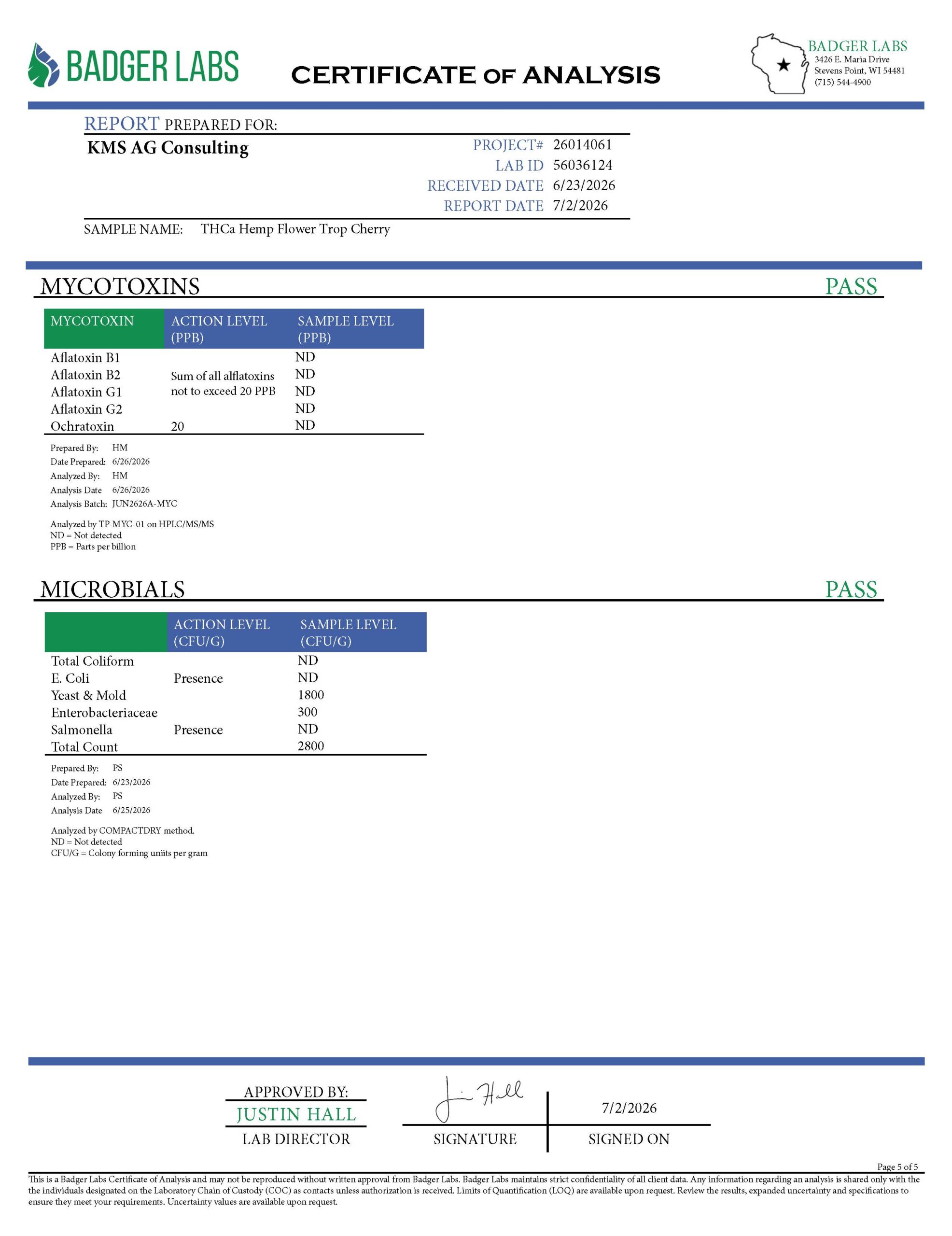 Trop Cherry THCA Certificate of Analysis Page 5