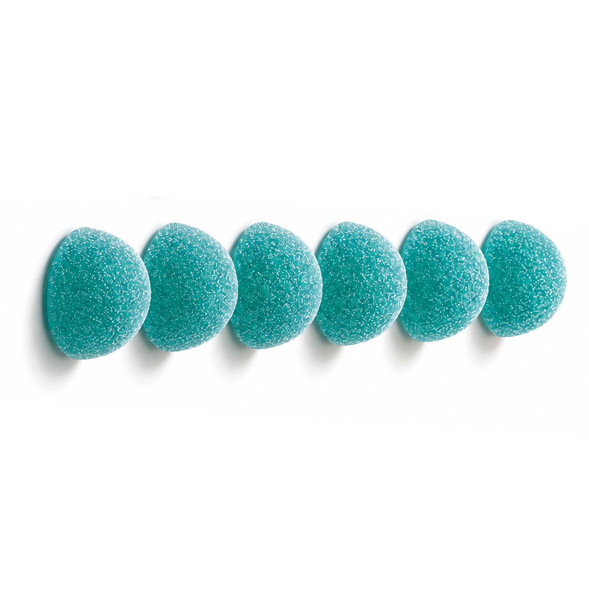 Row of blue raspberry flavored hemp gummies